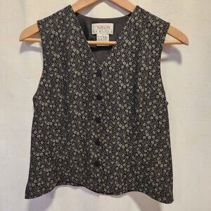 VTG Talbots Petites Women's Size 4 Black/White Floral Vest Structured Officewear